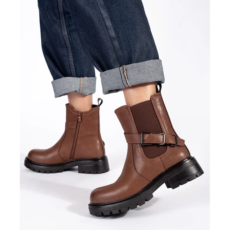 Chelsea-stövlar i brunt läder för kvinnor med Sergio Leone-plattform 1