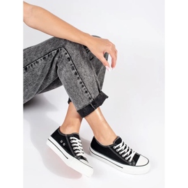 Seastar Svarta klassiska damsneakers med snörning med plattform 4