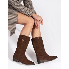 Brunt läder cowboystövlar för kvinnor med höga klackar från Sergio Leone 1