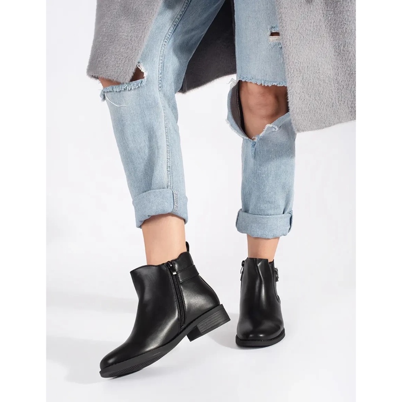 Svarta Chelsea-stövlar för kvinnor med platt klack 1