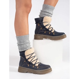 Goodin Marinblå, isolerade, snörstövlar med fårskinnspäls 2