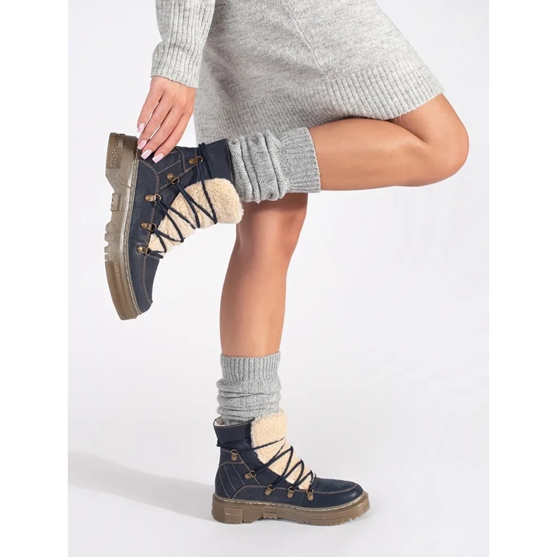 Goodin Marinblå, isolerade, snörstövlar med fårskinnspäls 1