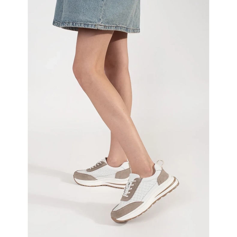 Goodin Läder öppna sportskor på en tjock vit-beige sula 1