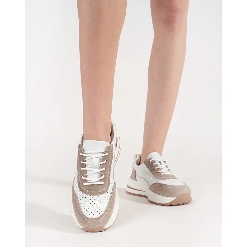 Goodin Läder öppna sportskor på en tjock vit-beige sula 2