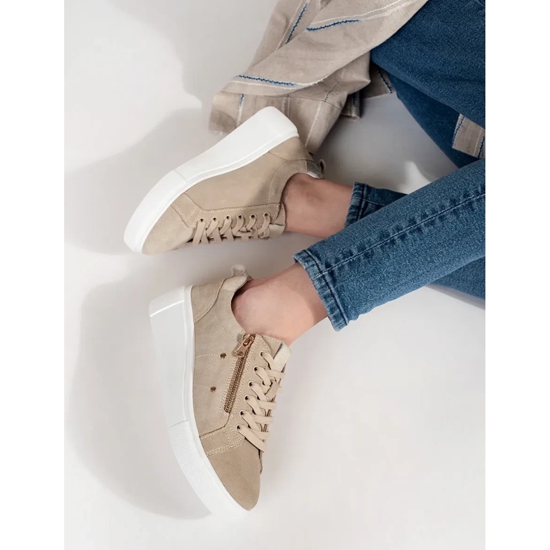 Goodin Beige sneakers med tjock sula 1