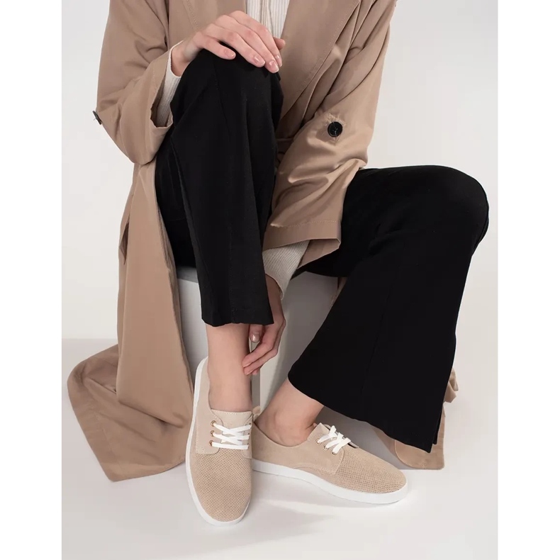 Goodin Beige OpenWork Sneakers gjorda av naturläder 1