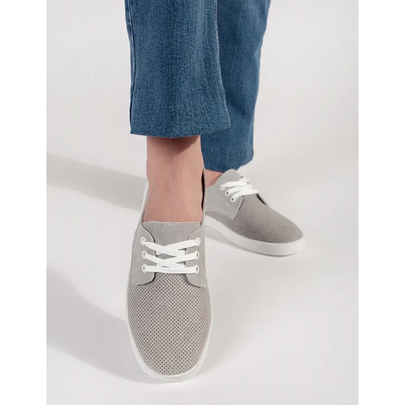 Goodin Grå öppna sneakers av naturläder 1