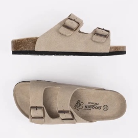 Goodin Kvinnors läder flip flops beige 1
