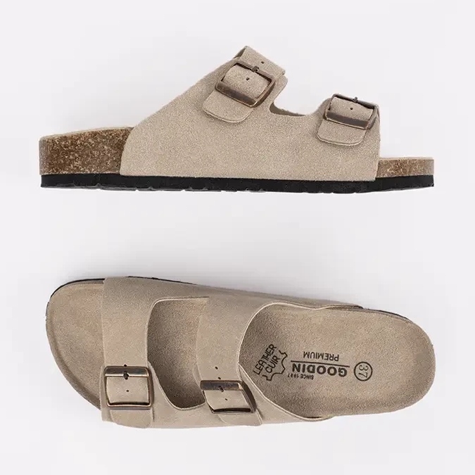 Goodin Kvinnors läder flip flops beige 1
