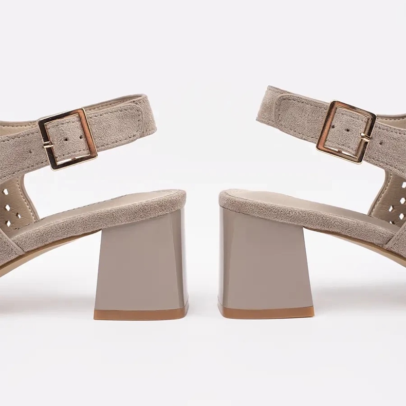 Goodin Beige OpenWork Suede High Heels Sandals 1