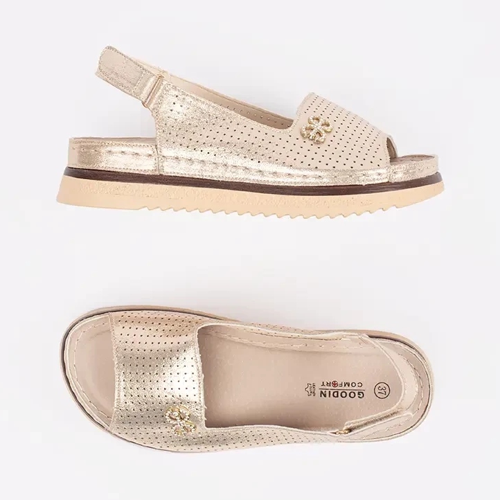 Goodin Openwork mjuka guldsandaler med en prydnad gyllene 1