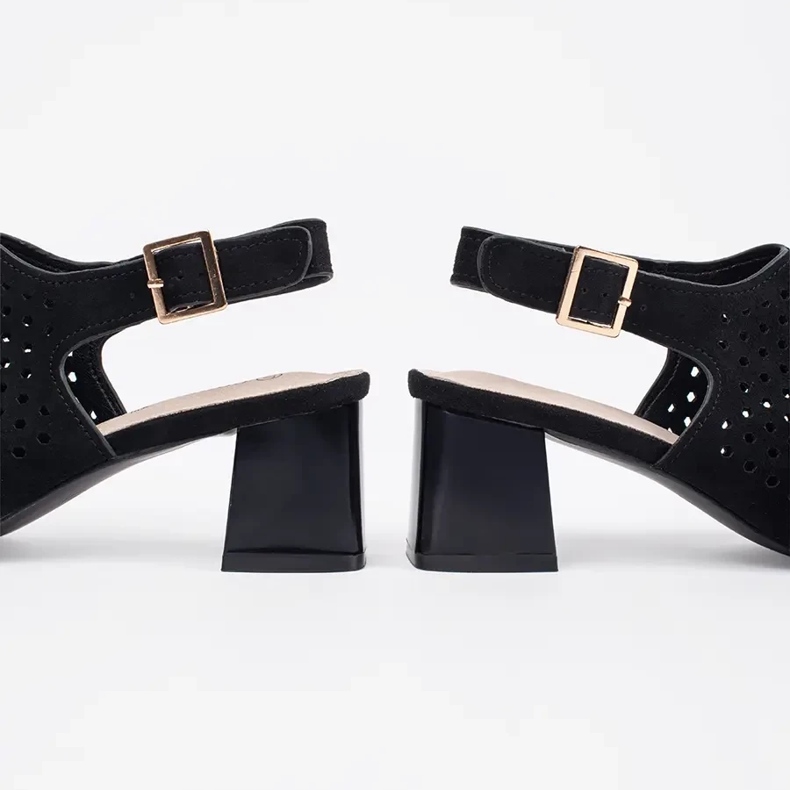 Goodin Svart OpenWork Suede High Heels Sandals 1