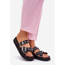 Kvinnors tofflor med dubbar och spännen svarta 1