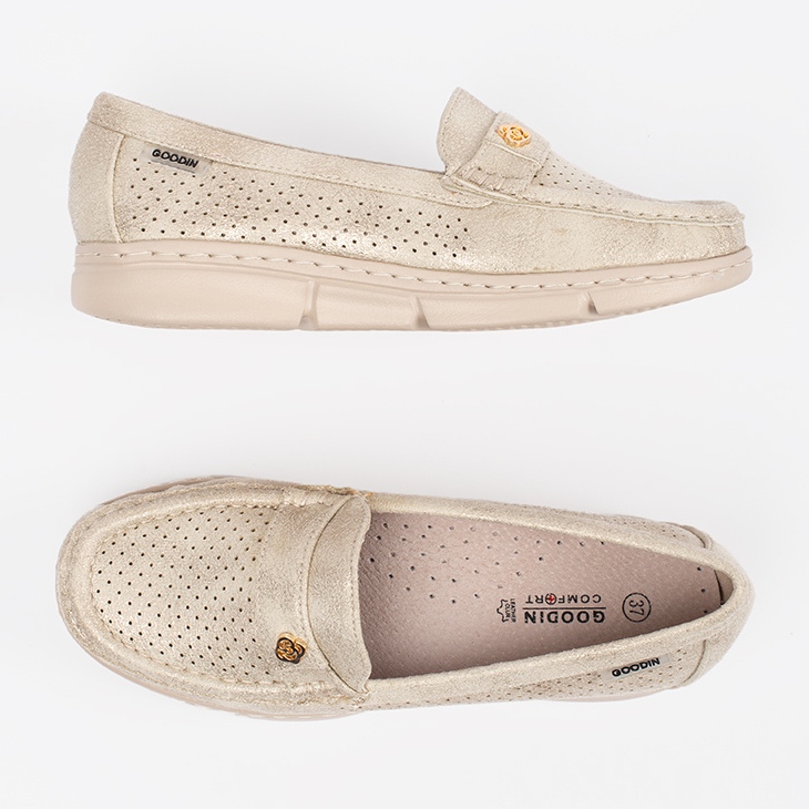 Goodin Gyllene OpenWork Loafers med ett gyllene element 1