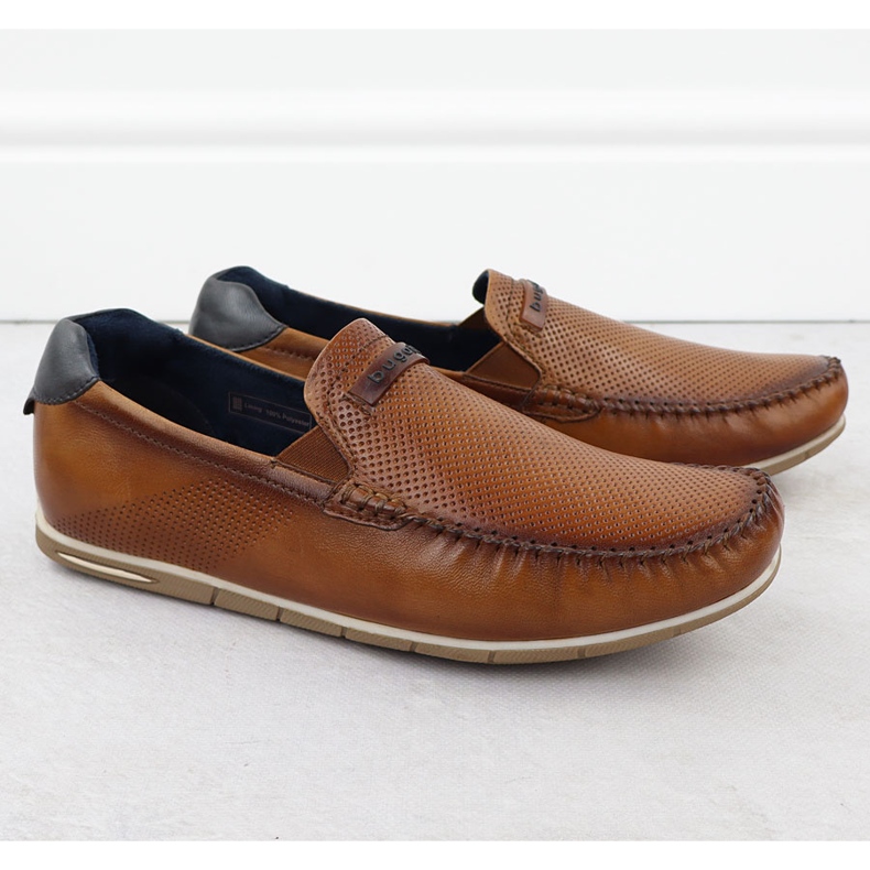 Lädermockasins Men's bekväma glidande brun bugatti RR153207 1