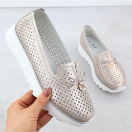 Women's Openwork Leather Shoes Złote S. Barski LR51-631 gyllene 1