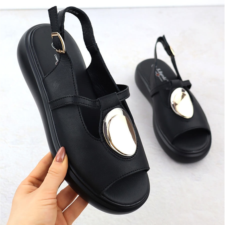 S.Barski Kvinnors lädersandaler på Platforma Czarne S. Barski GR51-603 svart 1