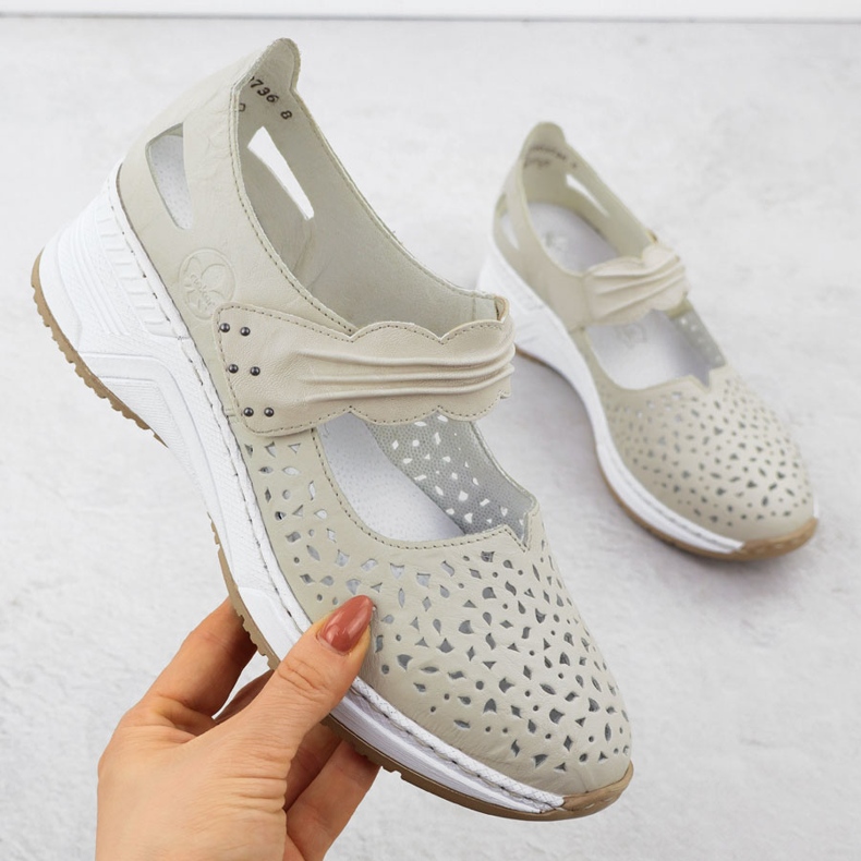 Beige Leather Openwork Shoes Rieker N4382-60 1