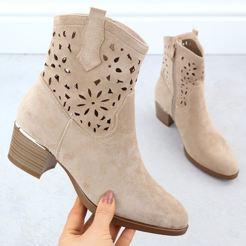 Women's Openwork Boots Beige Beige Vinceza 58452 1