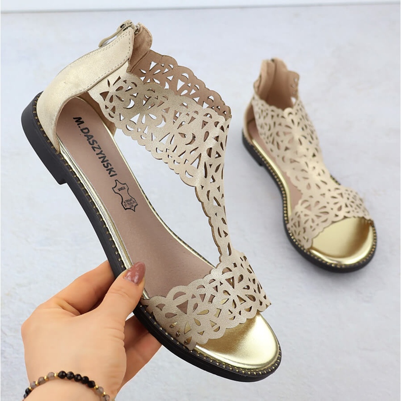 Women's Sandals Openwork Platinum Złote M. Daszyński MR24148-2 gyllene 1