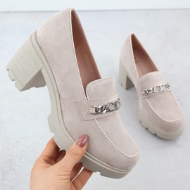Kvinnors skor med mocka beige potocki SZ12629 med en kedja 1
