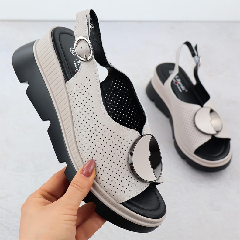 S.Barski Sandaler för kvinnor läder för en OpenWork Wedge Beige S. Barski LR51-788 1