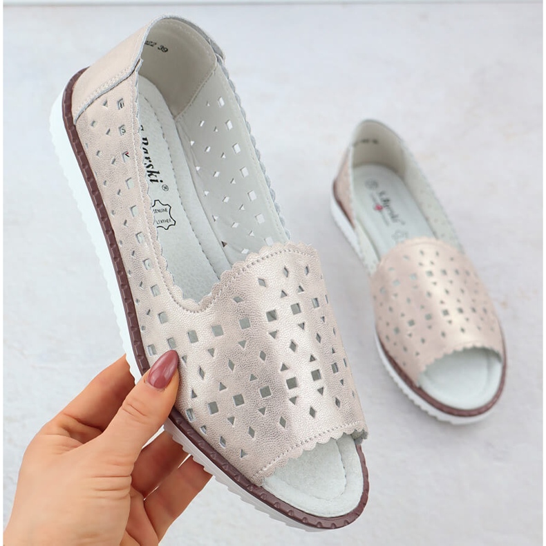 Kvinnors läderskor Öppna tå OpenWork Beige S.Barski LR51-922 1