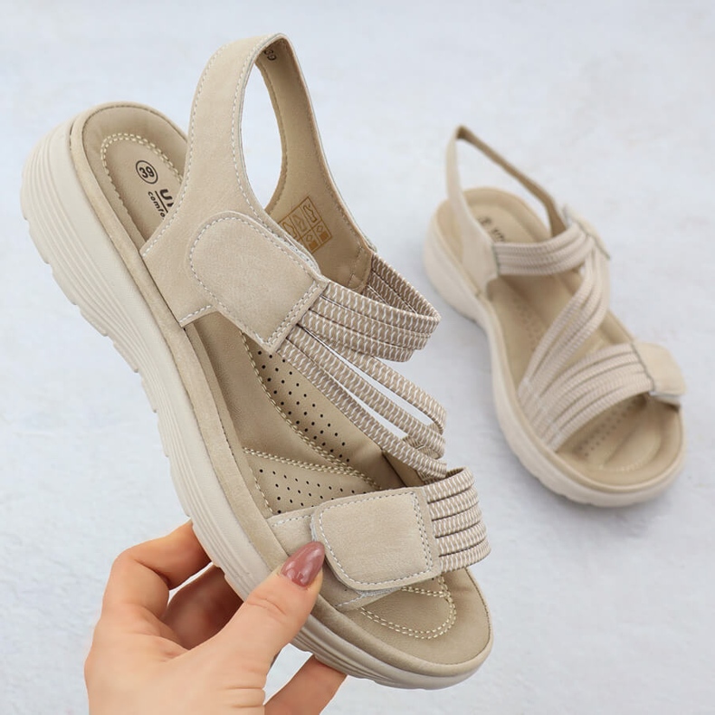 Kvinnors sandaler på plattformen bekväm beige unisoft 8875 1