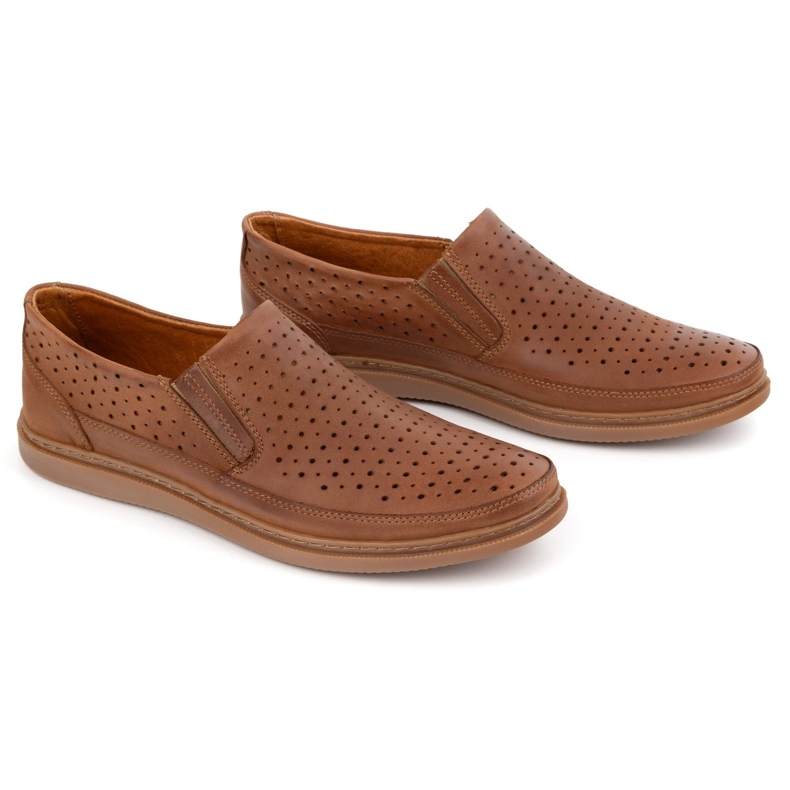 Polbut OpenWork Leather Shoes 2107L Camel brun 2