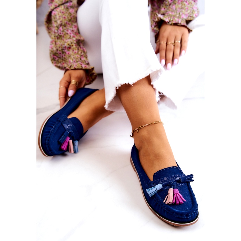 Evento Loafers i mocka för kvinnor med fransar Marinblå Laressa 1