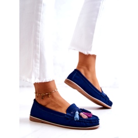 Evento Loafers i mocka för kvinnor med fransar Marinblå Laressa 3