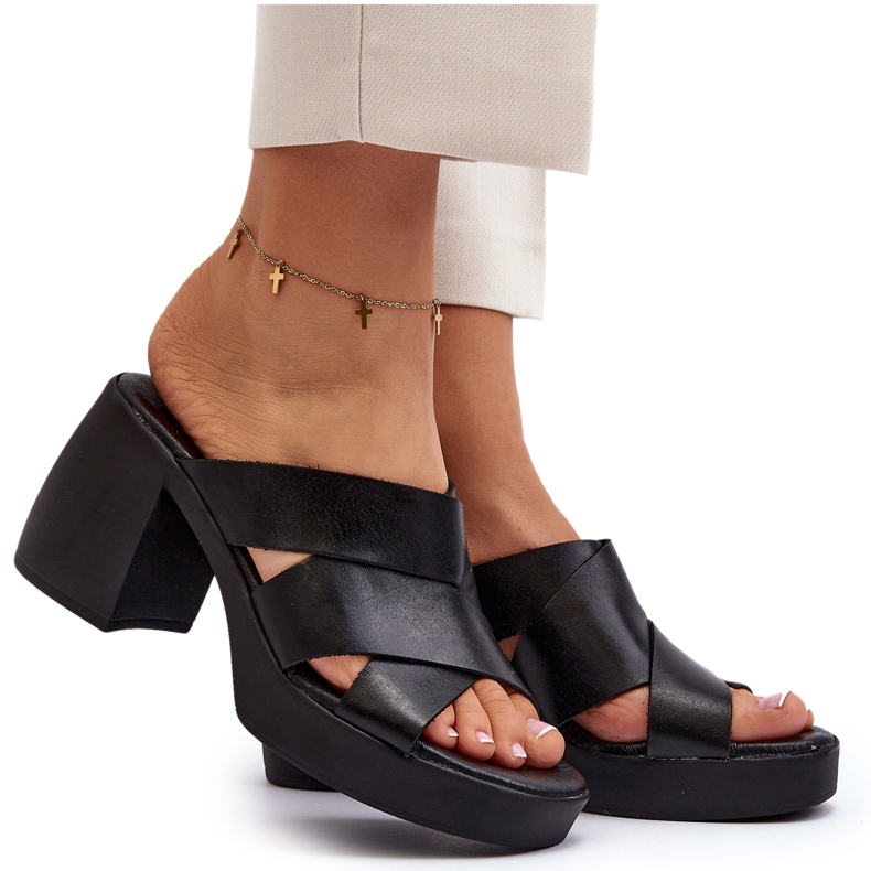 Zazoo 40373 flip-flops i läder med block, svart 5