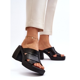 Zazoo 40373 flip-flops i läder med block, svart 4
