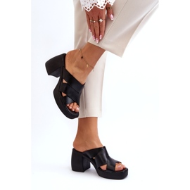 Zazoo 40373 flip-flops i läder med block, svart 3