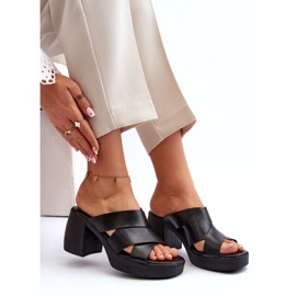 Zazoo 40373 flip-flops i läder med block, svart 1