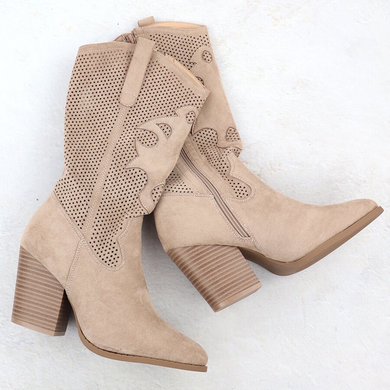 Women's Openwork Boots of Suede Beige S.Barski HY51-606 1