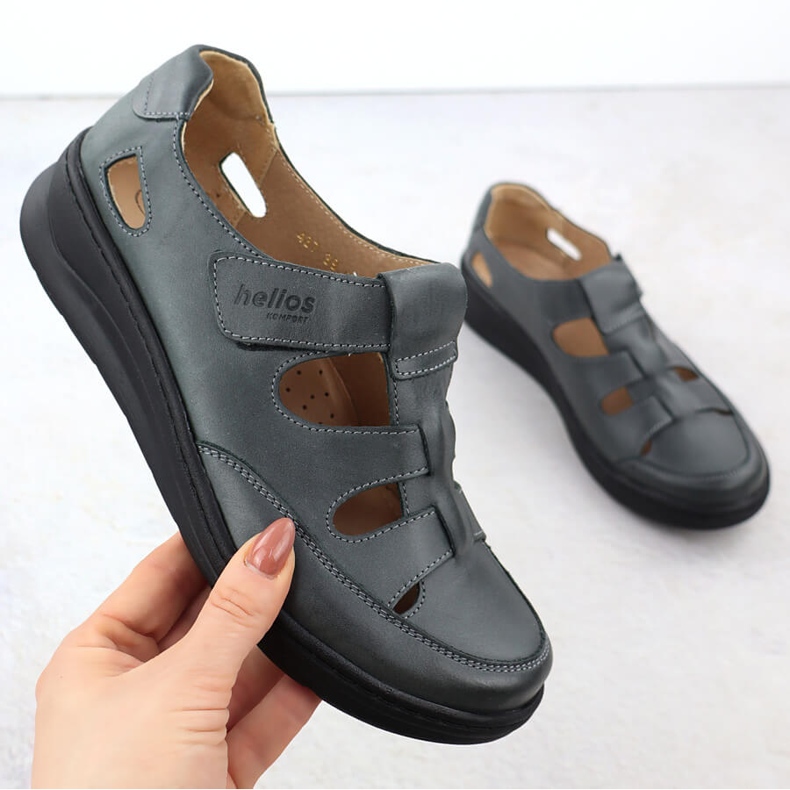 Kvinnors läderskor på Helios 437 Graphite kardborrband grå 1