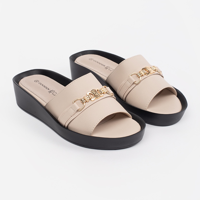 Goodin Beige kvinnors klaffar med en kedja 1