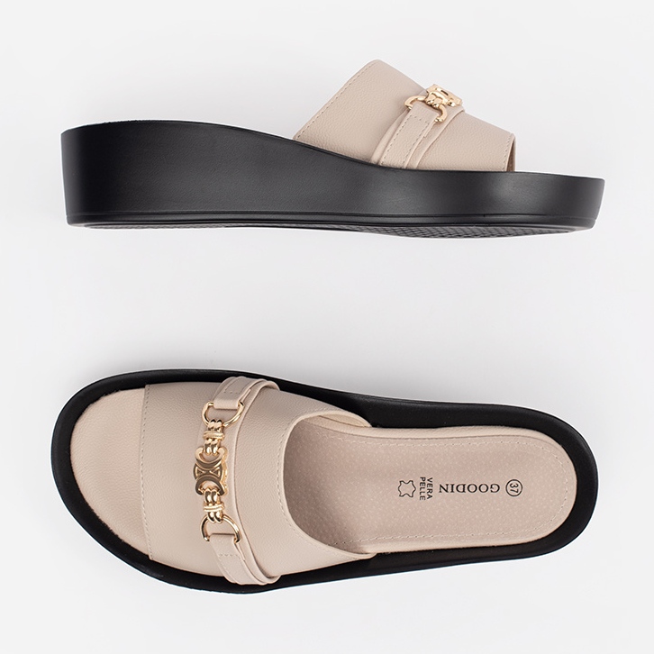 Goodin Beige kvinnors klaffar med en kedja 2