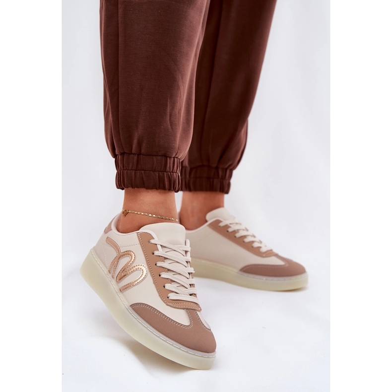 Låga kvinnors sportskor med Eco Leather Beige 2