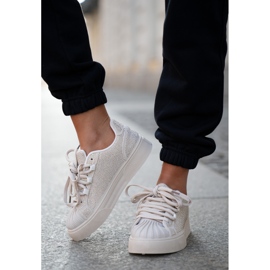 Kvinnors sneakers med dekoration på plattformen beige 13
