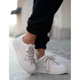 Kvinnors sneakers med dekoration på plattformen beige 2