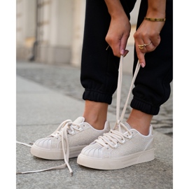 Kvinnors sneakers med dekoration på plattformen beige 5