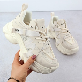 Lädersneakers på en tjock sulkvinnors beige goe RR2N4051 1