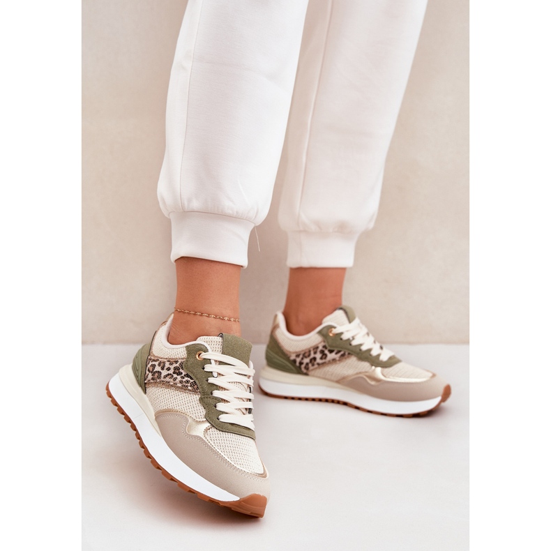 Kvinnors sportskor med leopardtryck på plattformen Green grön 2