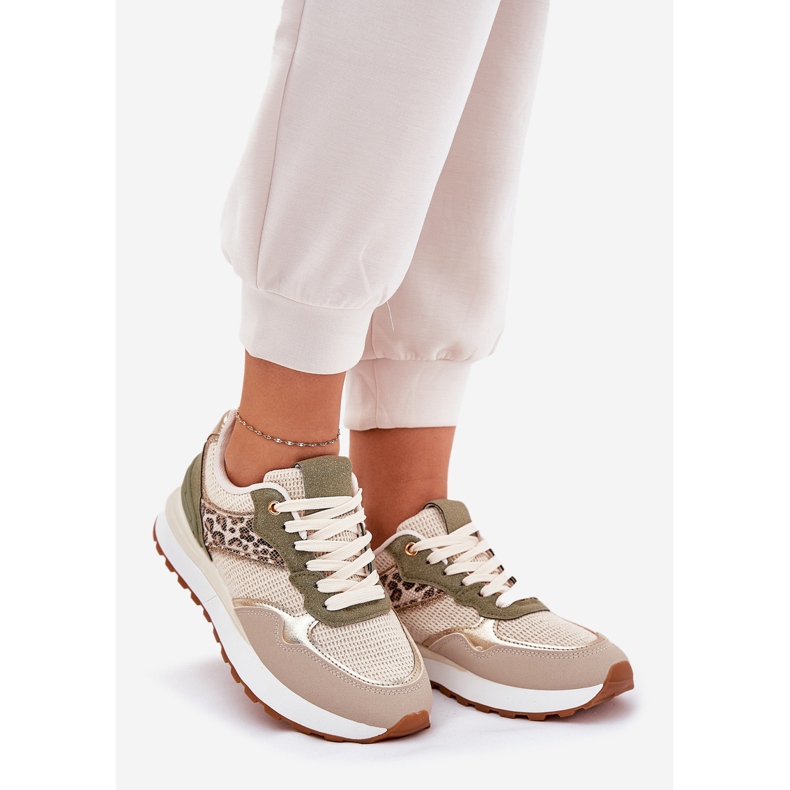 Kvinnors sportskor med leopardtryck på plattformen Green grön 1