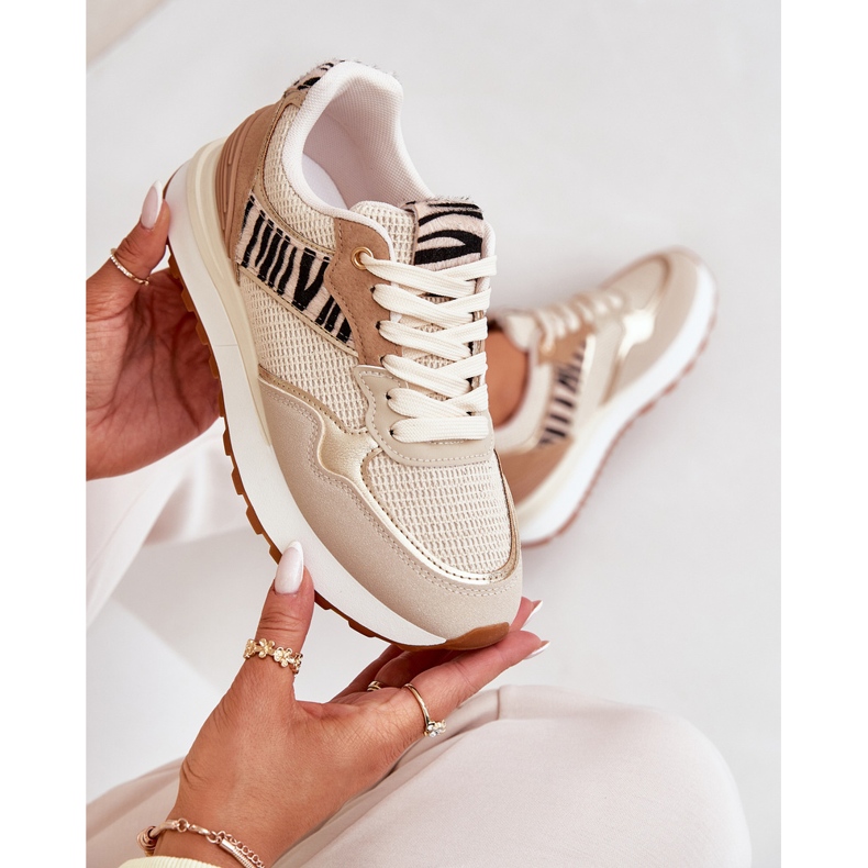 Kvinnors sportskor på plattformen Zebra Beige 2
