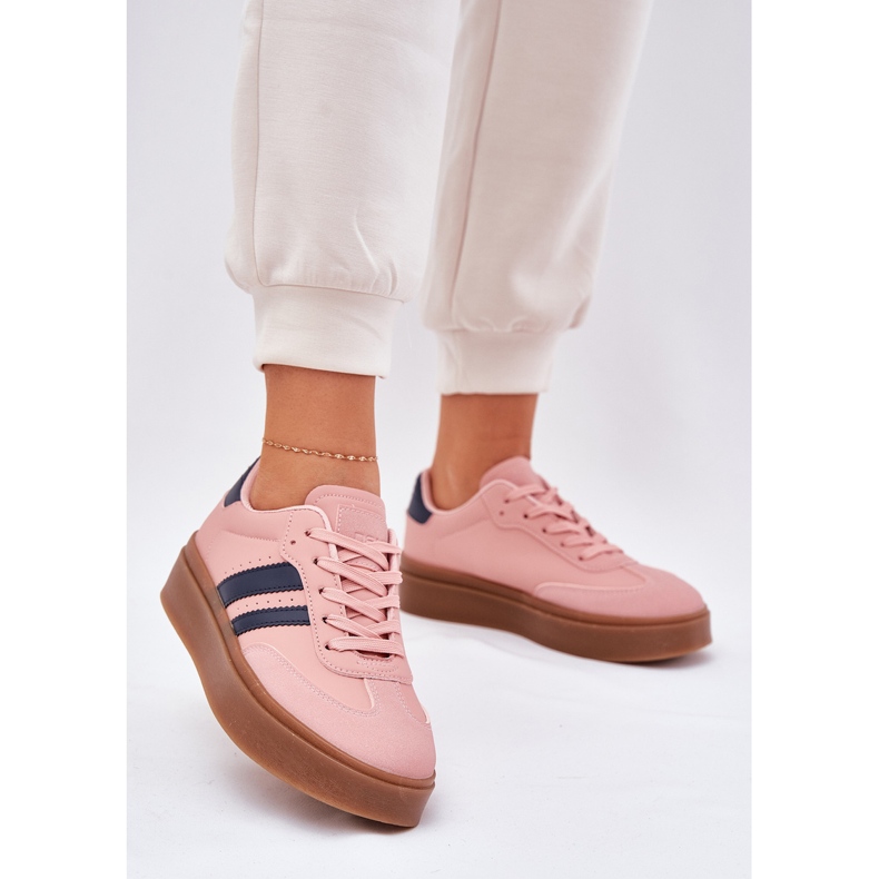Kvinnors sneakers på plattformen med Eco Leather Pink rosa 2