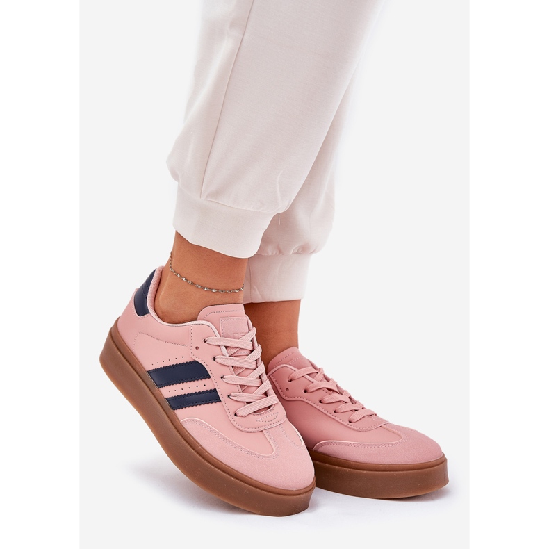 Kvinnors sneakers på plattformen med Eco Leather Pink rosa 1
