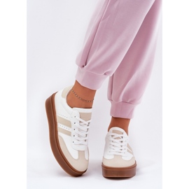 Kvinnors sneakers på plattformen med Eco Leather Beige och White 2